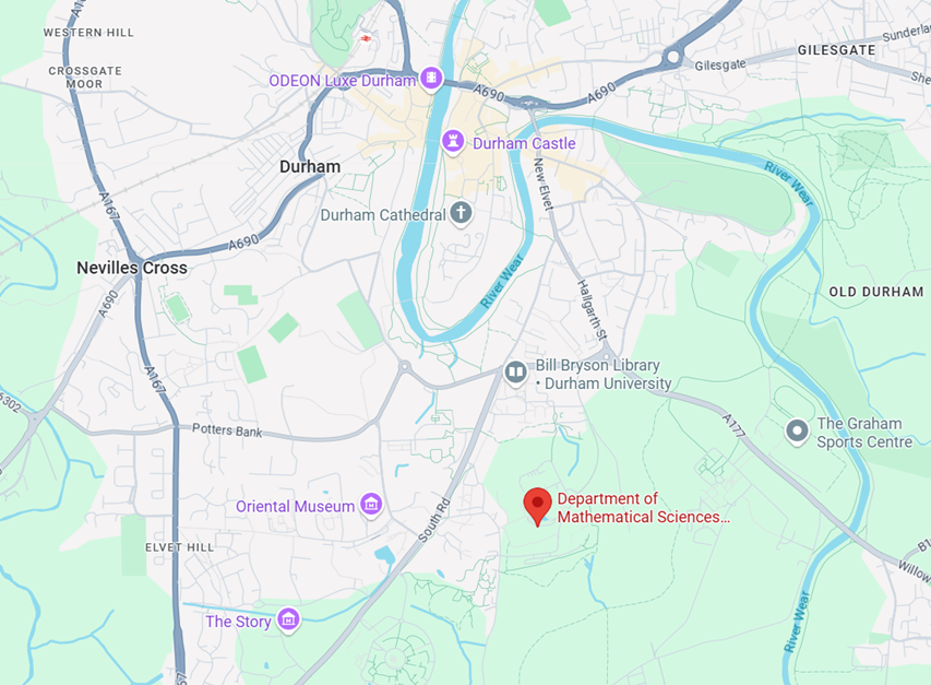 Map showing location of Mathematical Sciences and Computer Science building in Durham.